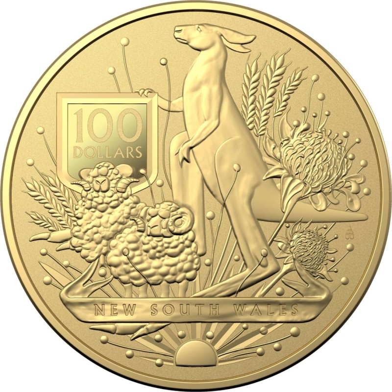 Золотая монета Австралии "Герб Австралии. Новый Южный Уэльс" 2022 г.в., 31.1 г чистого золота (Проба 0,9999)