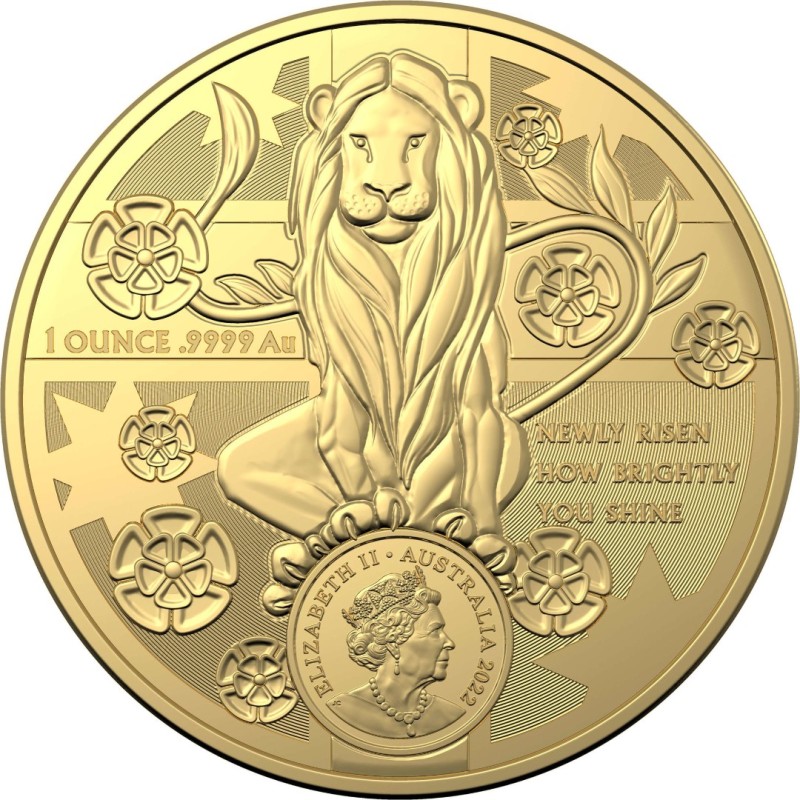 Золотая монета Австралии "Герб Австралии. Новый Южный Уэльс" 2022 г.в., 31.1 г чистого золота (Проба 0,9999)