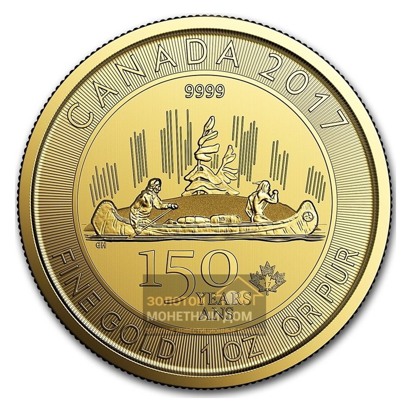 Комиссия: Золотая монета Канады «150 лет Канаде – Вояжеры» 2017 г.в., 31,1 г чистого золота (проба 0,9999)