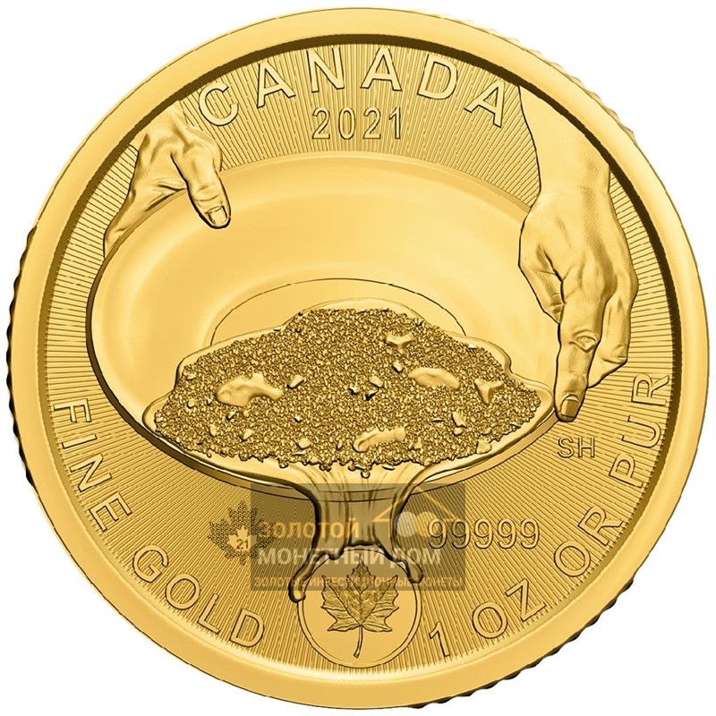 Комиссия: Золотая монета Канады «125-летие Клондайкской золотой лихорадки. В поисках золота» 2021 г.в., 31,1 г чистого золота (проба 0,99999)