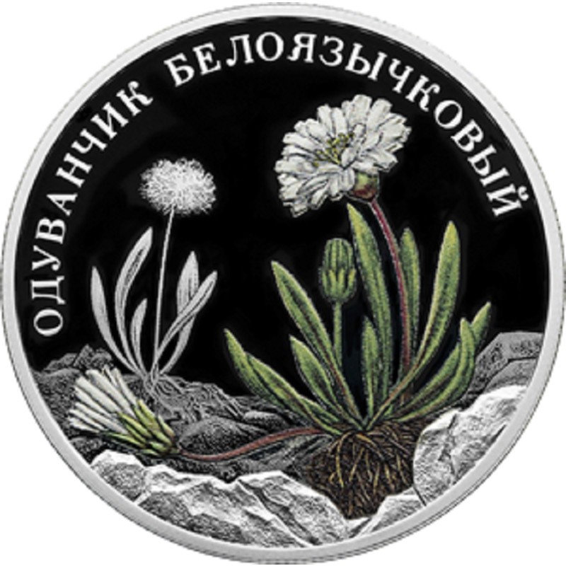 Серебряная монета России "Одуванчик белоязычковый" 2022 г.в., 15.55 г чистого серебра (Проба 0,925)