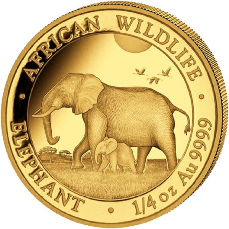 Золотая монета Сомали - Слон 2022 г.в., 7.78 г чистого золота (Проба 0,9999)