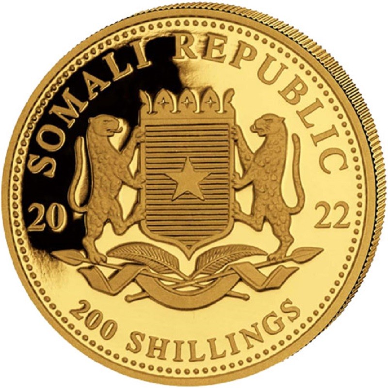 Золотая монета Сомали - Слон 2022 г.в., 7.78 г чистого золота (Проба 0,9999)