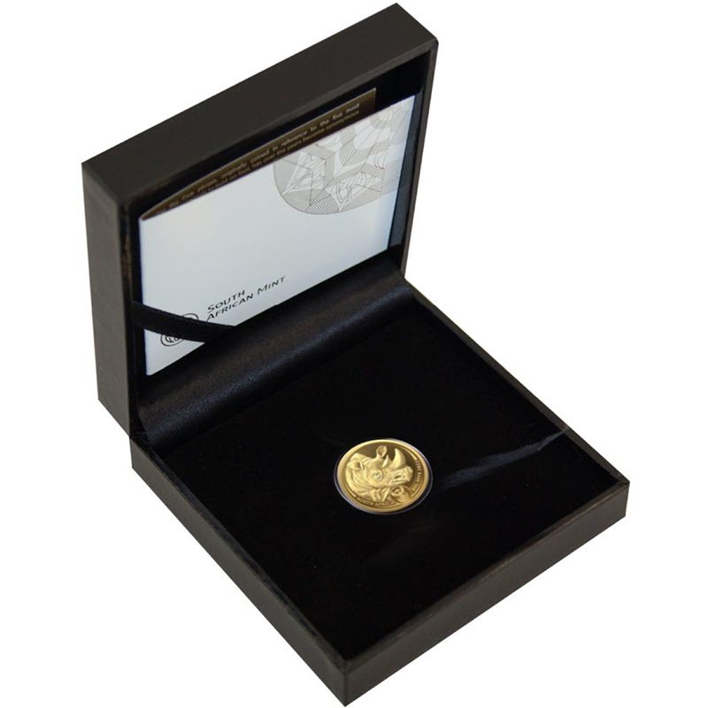 Золотая монета ЮАР "Большая пятерка: Носорог" 2022 г.в. (2-я серия), 7.78 г чистого золота (Проба 0,9999)
