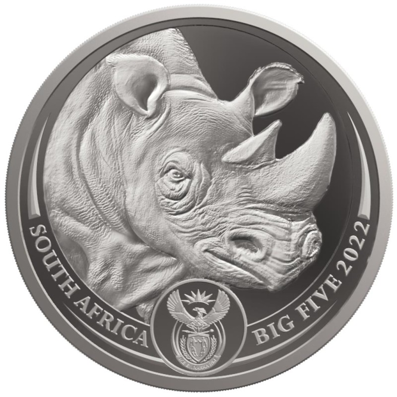 Платиновая монета ЮАР "Большая пятерка: Носорог" 2022 г.в. (серия 2), 31.1 г чистой платины (Проба 0,9995)