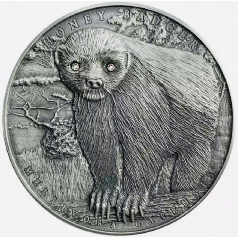 Серебряная монета Ниуэ "Медоед" 2015 г.в., 62.2 г чистого серебра (Проба 0,999)