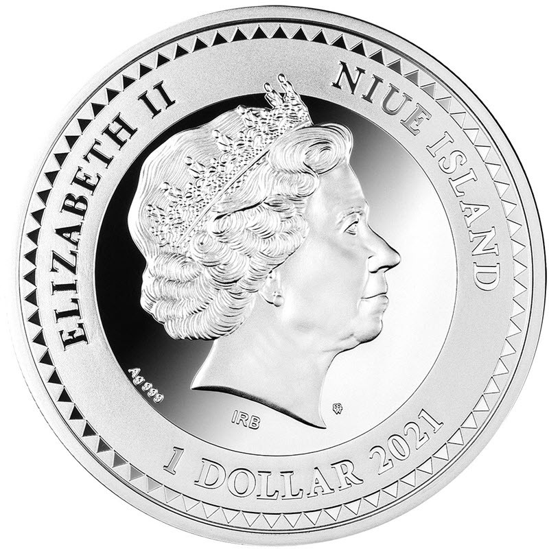 Серебряная монета Ниуэ "Херувим" 2021 г.в., 31.1 г чистого серебра (Проба 0,999)