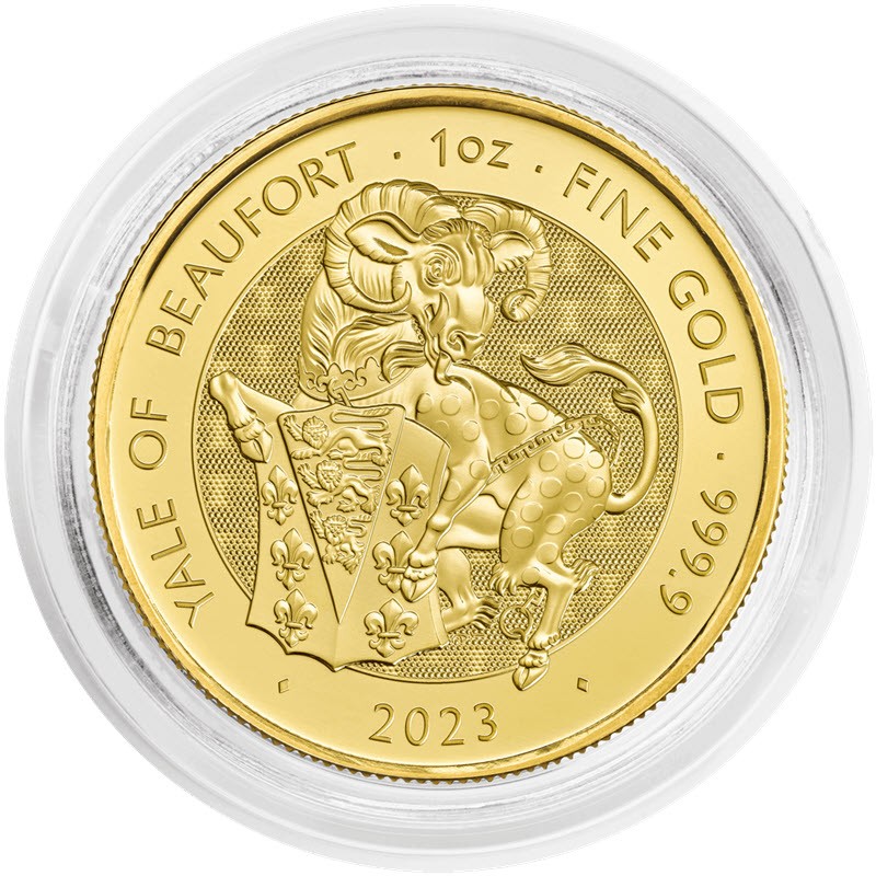 Золотая монета Великобритании "Королевские звери Тюдоров. Йель Бофорта" 2023 г.в., 31.1 г чистого золота (Проба 0,9999)