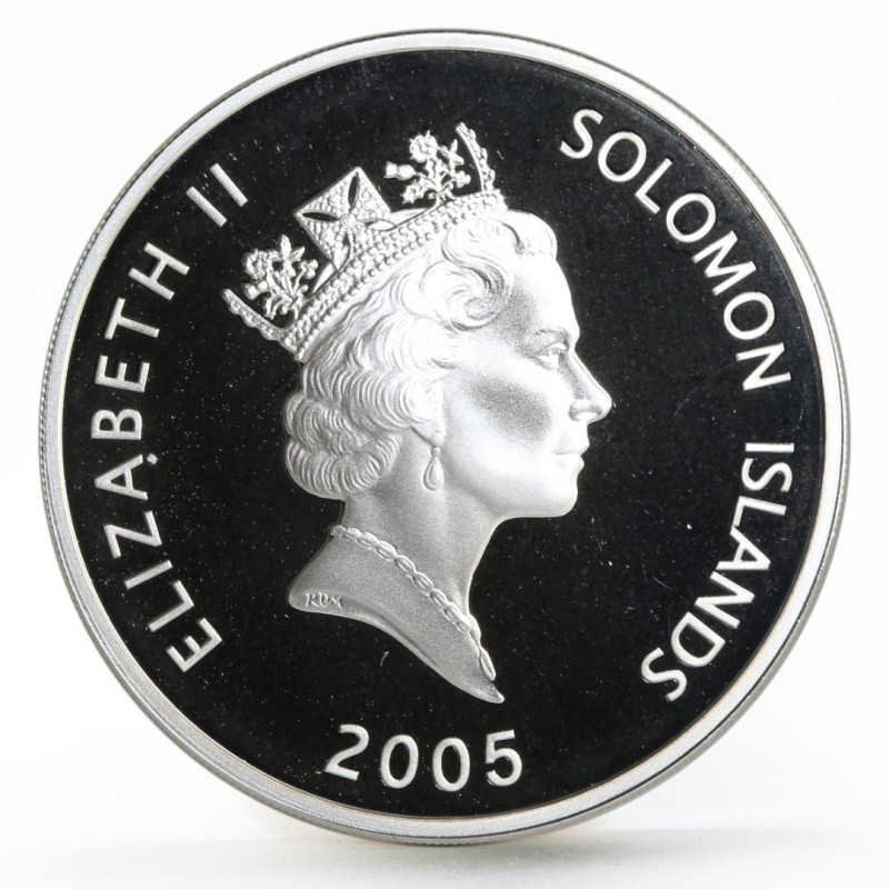 Серебряная монета Соломоновых островов "Линкор "Бисмарк"" 2005 г.в., 31.1 г чистого серебра (Проба 0,999)