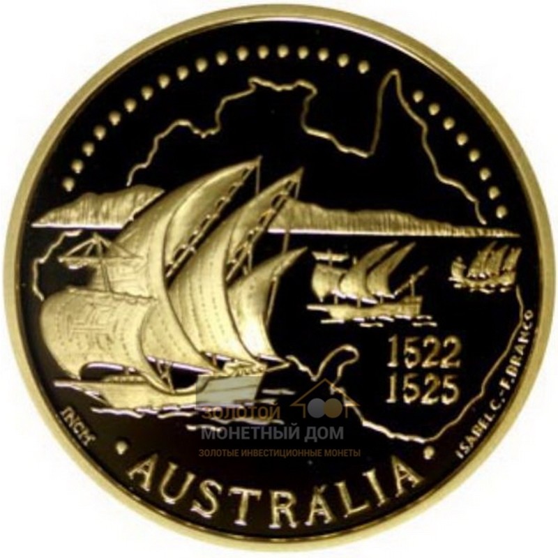 Комиссия: Золотая монета Португалии «Открытие Австралии» 1995 г.в., 24,9 г чистого золота (проба 0,917)