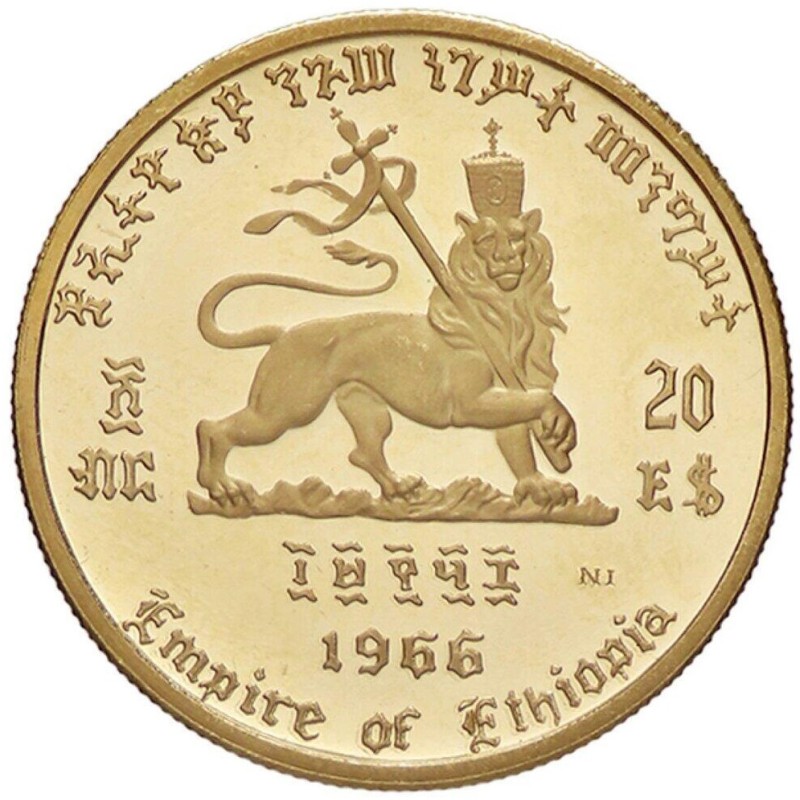 Золотая монета Эфиопии "75 лет Хайле Селассие" 1966 г.в., 7.2 г чистого золота (Проба 0,900)