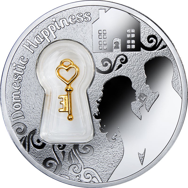 Серебряная монета Камеруна "Домашнее счастье" 2015 г.в., 28.28 г чистого серебра (Проба 0,999)