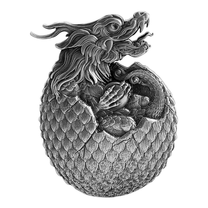 Серебряная монета Чада "Яйцо китайского дракона" 2022 г.в., 62.2 г чистого серебра (Проба 0,999)