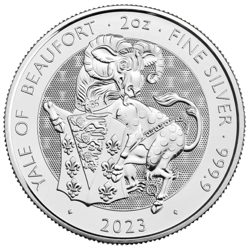 Серебряная монета Великобритании "Королевские звери Тюдоров. Йель Бофорта" 2023г.в., 62.2 г чистого серебра (Проба 0,9999)