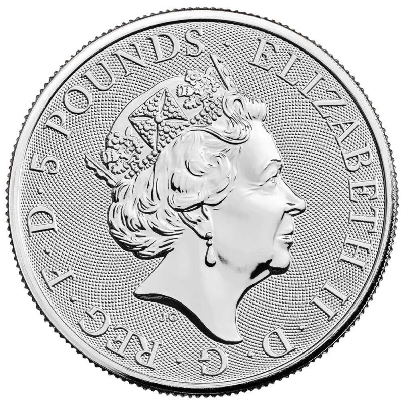 Серебряная монета Великобритании "Королевские звери Тюдоров. Йель Бофорта" 2023г.в., 62.2 г чистого серебра (Проба 0,9999)