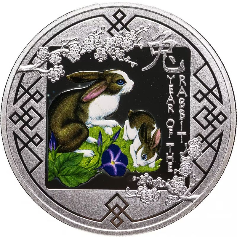 Серебряная монета Руанды "Год Кролика – Два Кролика" 2011 г.в., 20 г чистого серебра (проба 999)