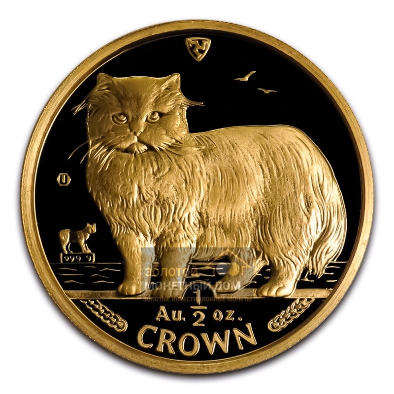 Комиссия: Золотая монета Острова Мэн "Персидская кошка" 1989 г.в., 15,5 г чистого золота (проба 0,999)