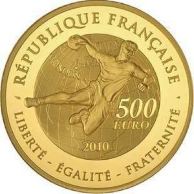 Золотая монета Франции "Гандбол" 2010 г.в., 155.5 г чистого золота (Проба 0,9999)