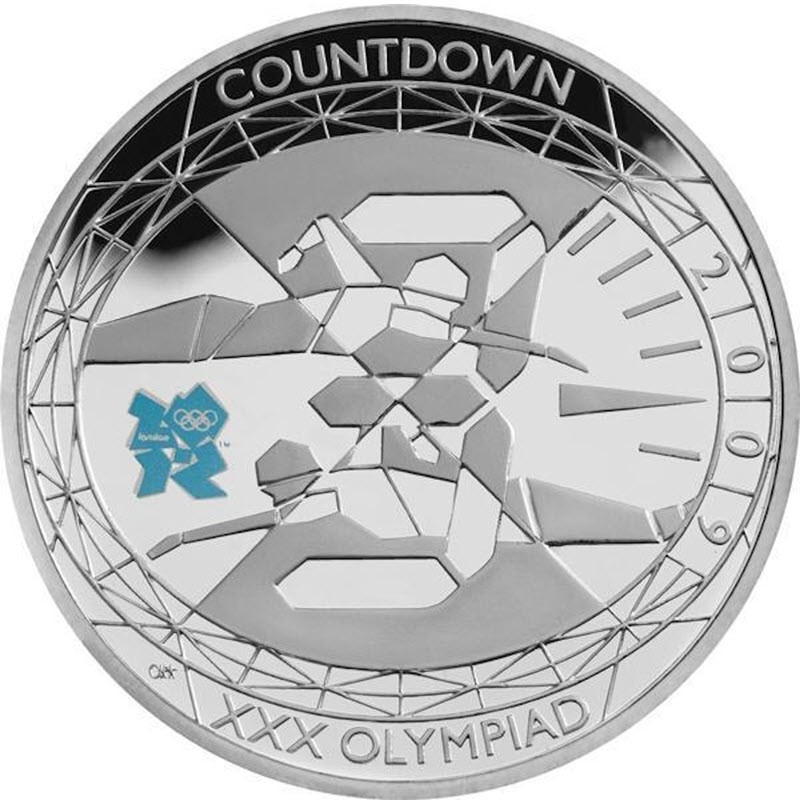 Серебряная монета Великобритании "Олимпиада в Лондоне – обратный отсчет. Плавание" 2009 г.в., 26.16 г чистого серебра (Проба 925)