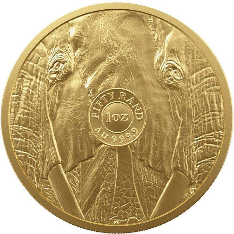 Золотая монета ЮАР «Большая пятерка: Слон» 2022 г.в., 31,1 г чистого золота (Проба 0,9999)