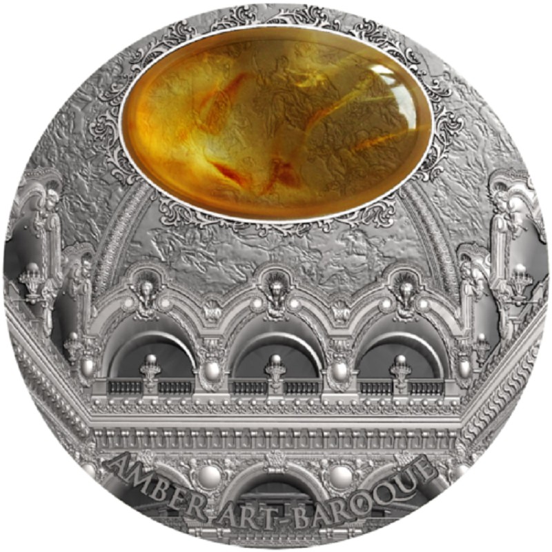 Серебряная монета Ниуэ "Искусство янтаря. Барокко" 2016 г.в., 62.2 г чистого серебра (Проба 0,999)