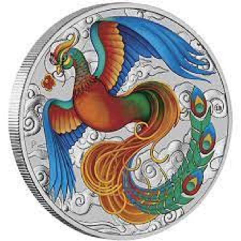 Серебряная монета Австралии "Феникс" 2022 г.в. (с цветом), 31.1 г чистого серебра (Проба 0,9999)