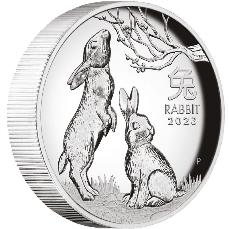 Серебряная монета Австралии "Год Кролика" 2023 г.в.(пруф, высокий рельеф), 31.1 г чистого серебра (Проба 0,9999)