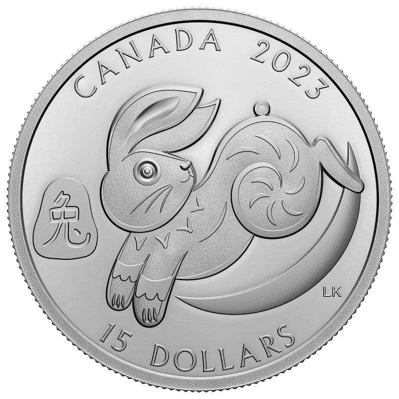 Серебряная монета Канады "Год Кролика" 2023 г.в., 31.39 г чистого серебра (Проба 0,9999)
