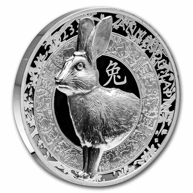 Серебряная монета Франции "Год Кролика" 2023 г.в., 31.1 г чистого серебра (Проба 0,999)