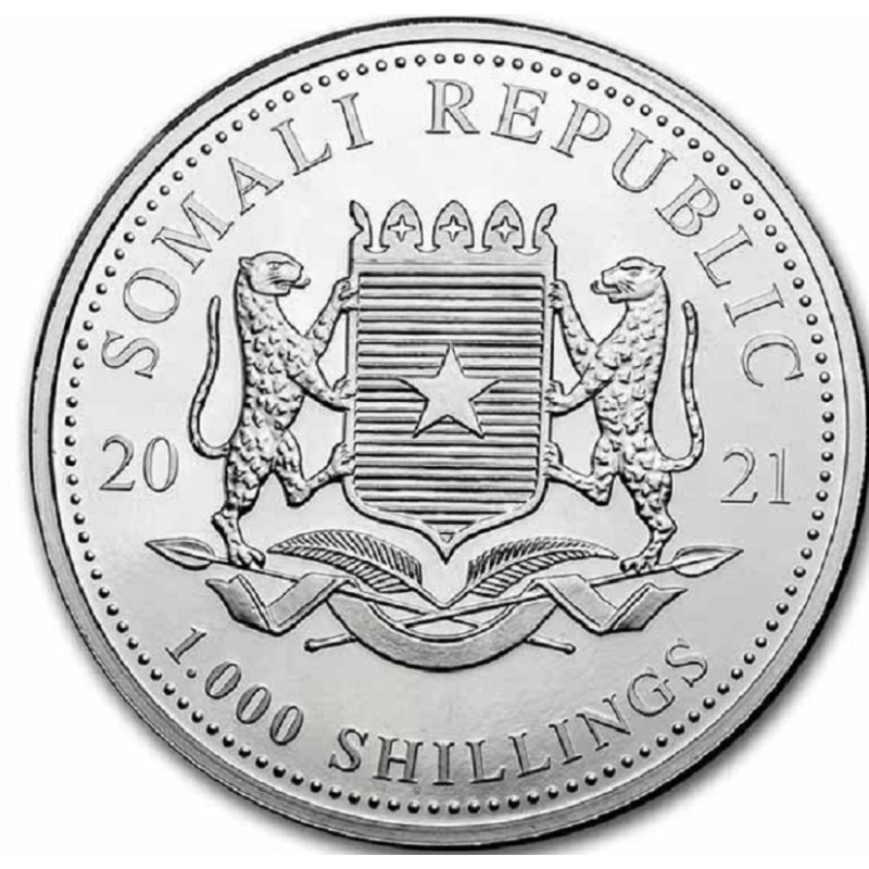 Серебряная монета Сомали "Слон" 2021 г.в., 311 г чистого серебра (Проба 0,9999)