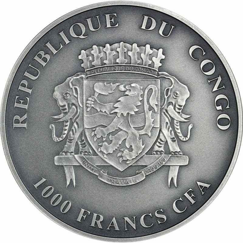 Серебряная монета Конго "Дикобраз" 2020 г.в., 31.1 г чистого серебра (Проба 0,999)