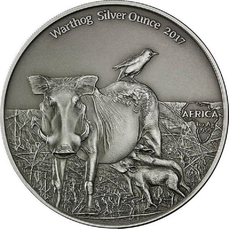 Серебряная монета Камеруна "Бородавочник" 2017 г.в., 31.1 г чистого серебра (Проба 0,999)