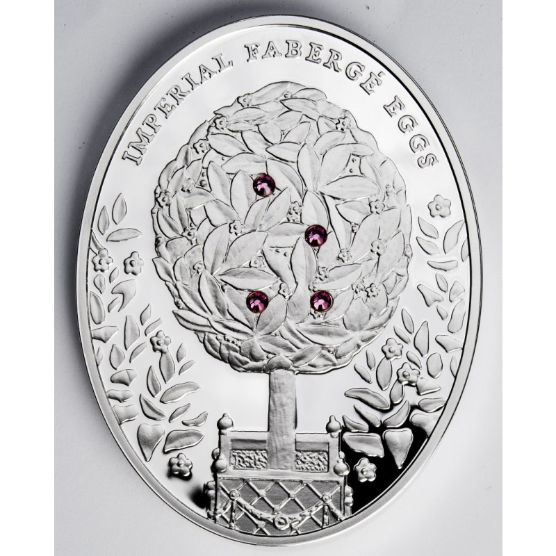 Серебряная монета Ниуэ «Яйцо Фаберже. Лавровое дерево» 2012 г.в., 52.32 г чистого серебра (проба 0,925)