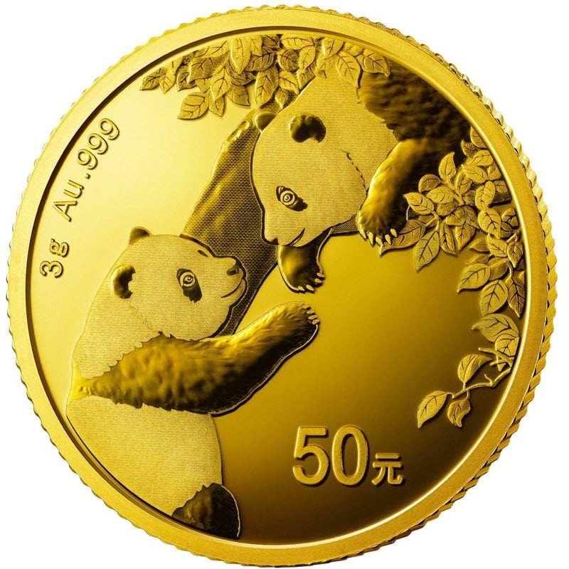 Золотая инвестиционная монета Китая «Панда», 2023 г.в., 3 г чистого золота (проба 999)