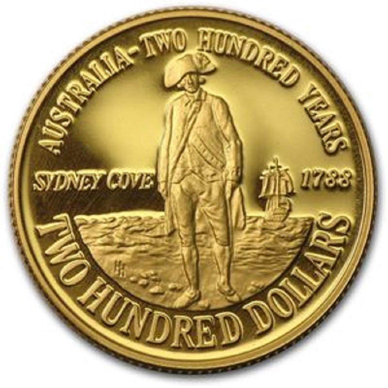 Золотая монета Австралии "200 лет открытия Австралии" 1988 г.в., 9.17 г чистого золота (Проба 0,917)