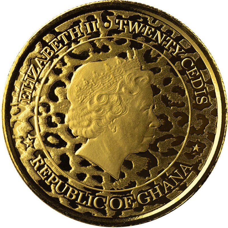 Комиссия: Золотая монета Ганы "Леопард" 2021 г.в. (пруф), 31.1 г чистого золота (проба 9999)