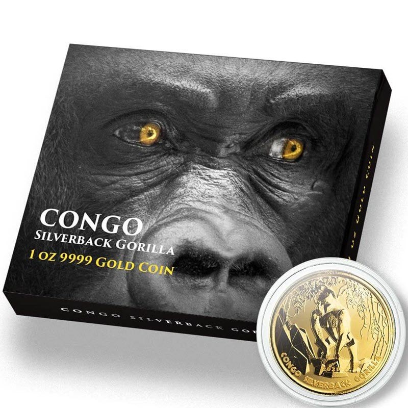Комиссия: Золотая монета Конго "Горилла" 2021 г.в., 31.1 г чистого золота (проба 9999)