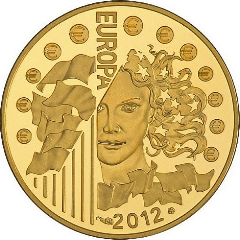 Золотая монета Франции «Европа: 20 лет основания Еврокорпуса» 2012 г.в., 7.77 г чистого золота (проба 0.920)