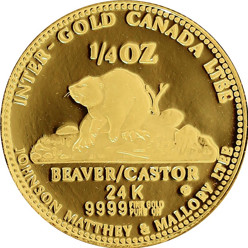 Комиссия: Набор из 4-х золотых жетонов Канады "Бобёр" 1977 г.в., 88.64 г чистого золота (проба 9999)