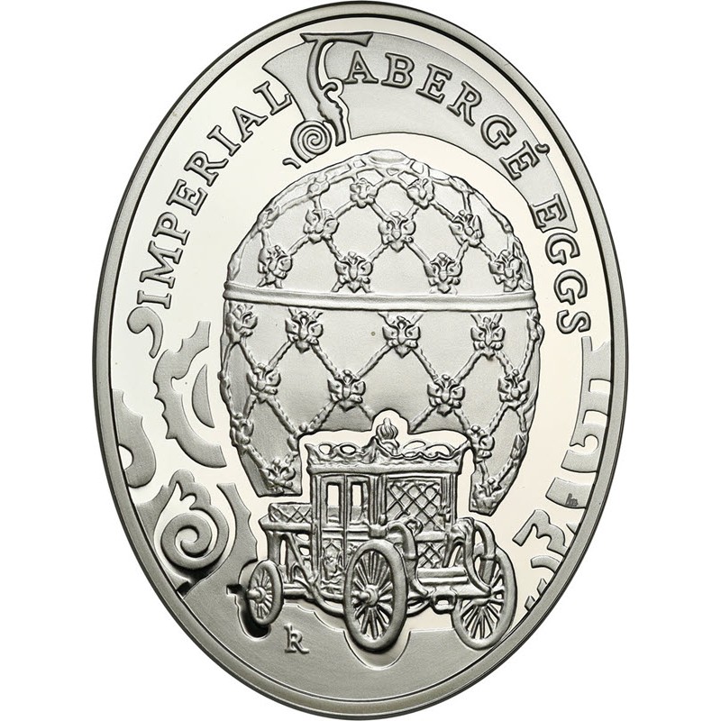 Серебряная монета Ниуэ «Яйцо Фаберже. Коронационное» 2010 г.в., 52.32 г чистого серебра (проба 925)