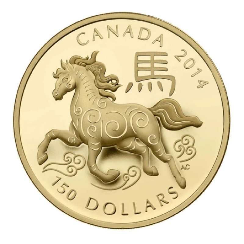 Золотая монета Канады "Год Лошади" 2014 г.в., 8.88 г чистого золота (проба 0,750)