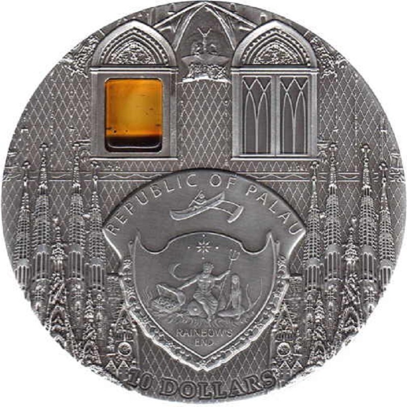 Серебряная монета Палау "Саграда Фамилиа" 2010 г.в., 62.2 г чистого серебра (Проба 0,999)