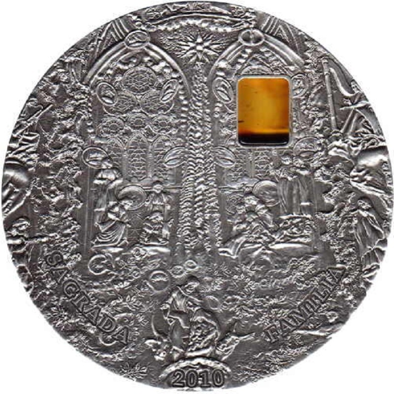 Серебряная монета Палау "Саграда Фамилиа" 2010 г.в., 62.2 г чистого серебра (Проба 0,999)