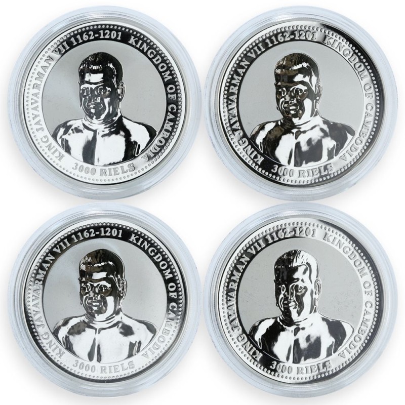 Набор из 4-х серебряных монет Камбоджи "Год Собаки" 2006 г.в., 4 шт * 31.1 г чистого серебра (Проба 0,999)