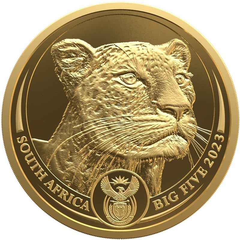 Золотая монета ЮАР "Большая пятерка - II: Леопард" 2023 г.в. (пруф), 7.78 г чистого золота (Проба 0,9999)