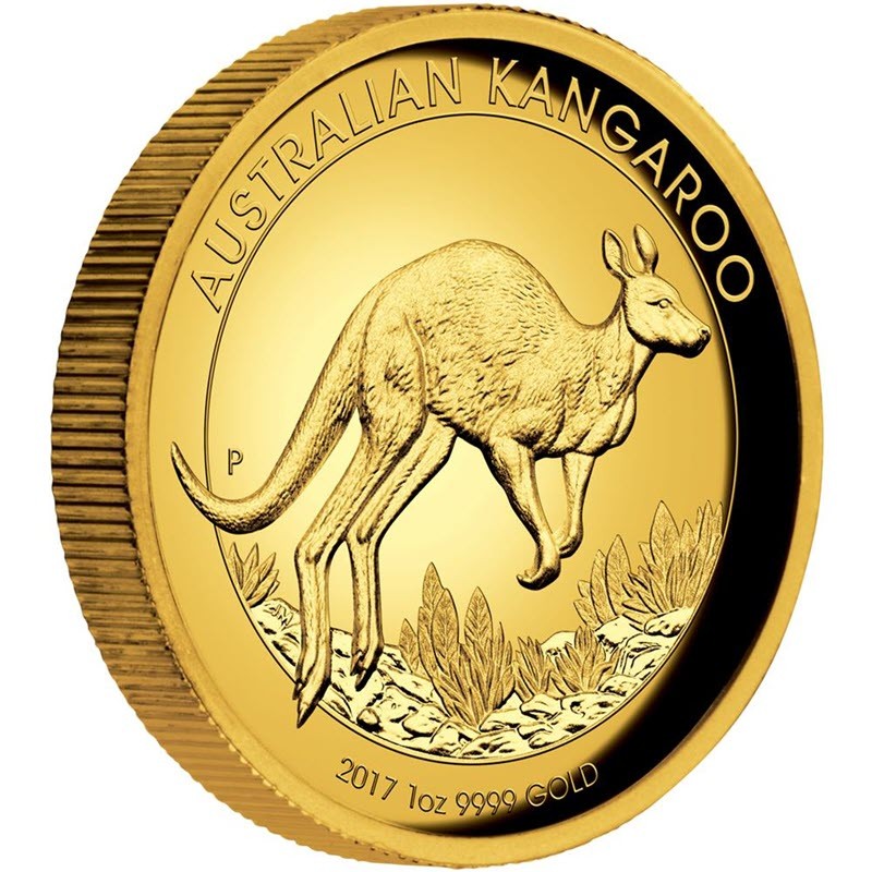Золотая монета Австралии - Кенгуру 2017 г.в., (высокий рельеф), 31.1 г чистого золота (проба 9999)