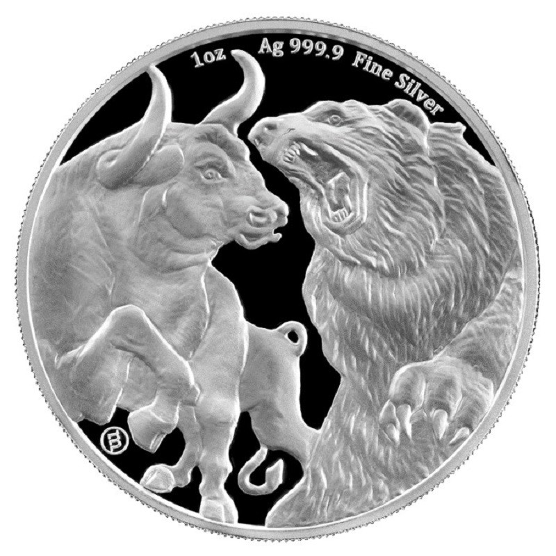 Серебряная монета Токелау "Бык и Медведь" 2022 г.в., 31.1 г чистого серебра (Проба 0,999)