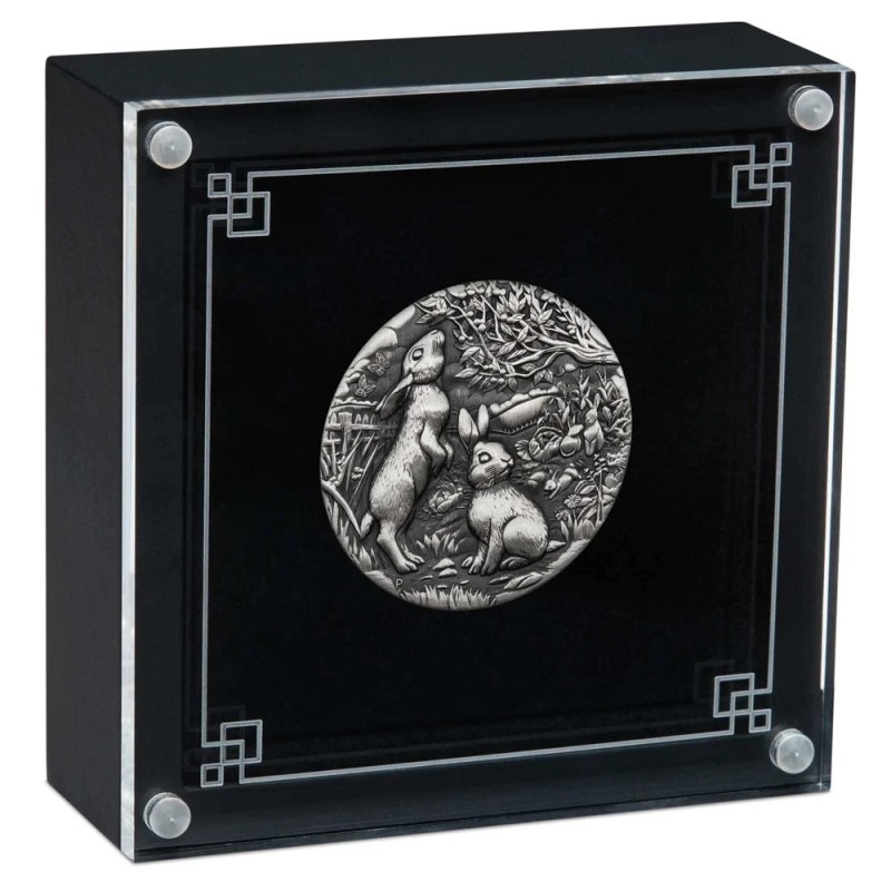 Серебряная монета Австралии "Лунный календарь III - Год Кролика", 2023 г.в.(античный стиль), 62.2 г чистого серебра (Проба 9999)