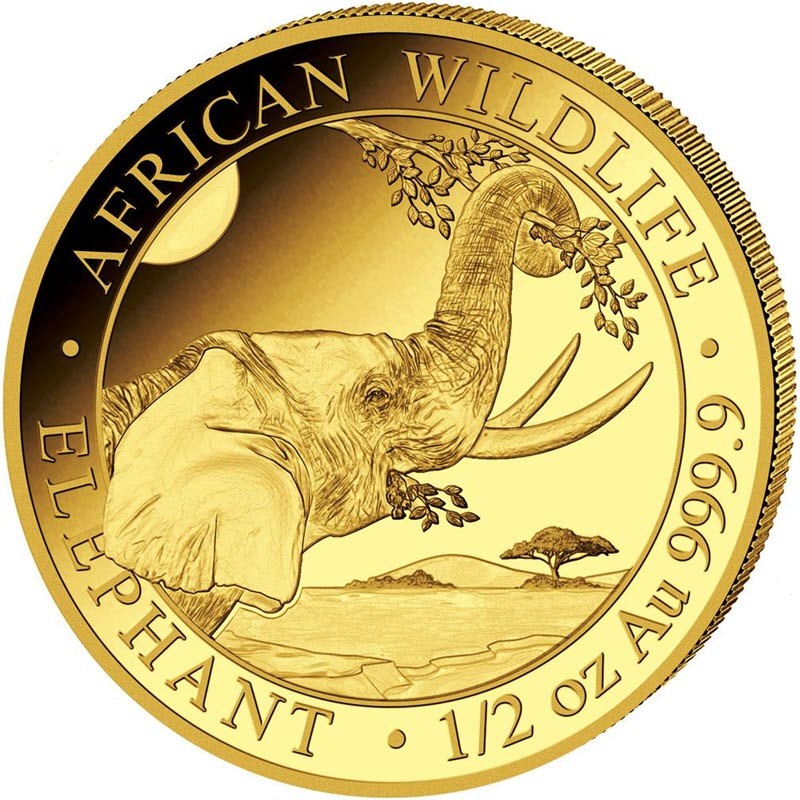Набор из 4-х золотых монет Сомали "Слон" 2023 г.в., 57.54 г чистого золота (проба 9999)