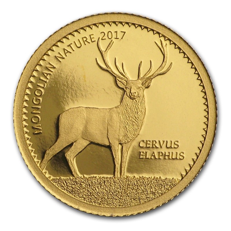 Золотая монета Монголии "Благородный олень" 2017 г.в., 0.5 г чистого золота (Проба 0,9999)